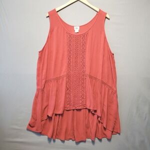 Born Famous Crochet Boho Tank Top Women XL Orange Flowy High Low Tunic Festival